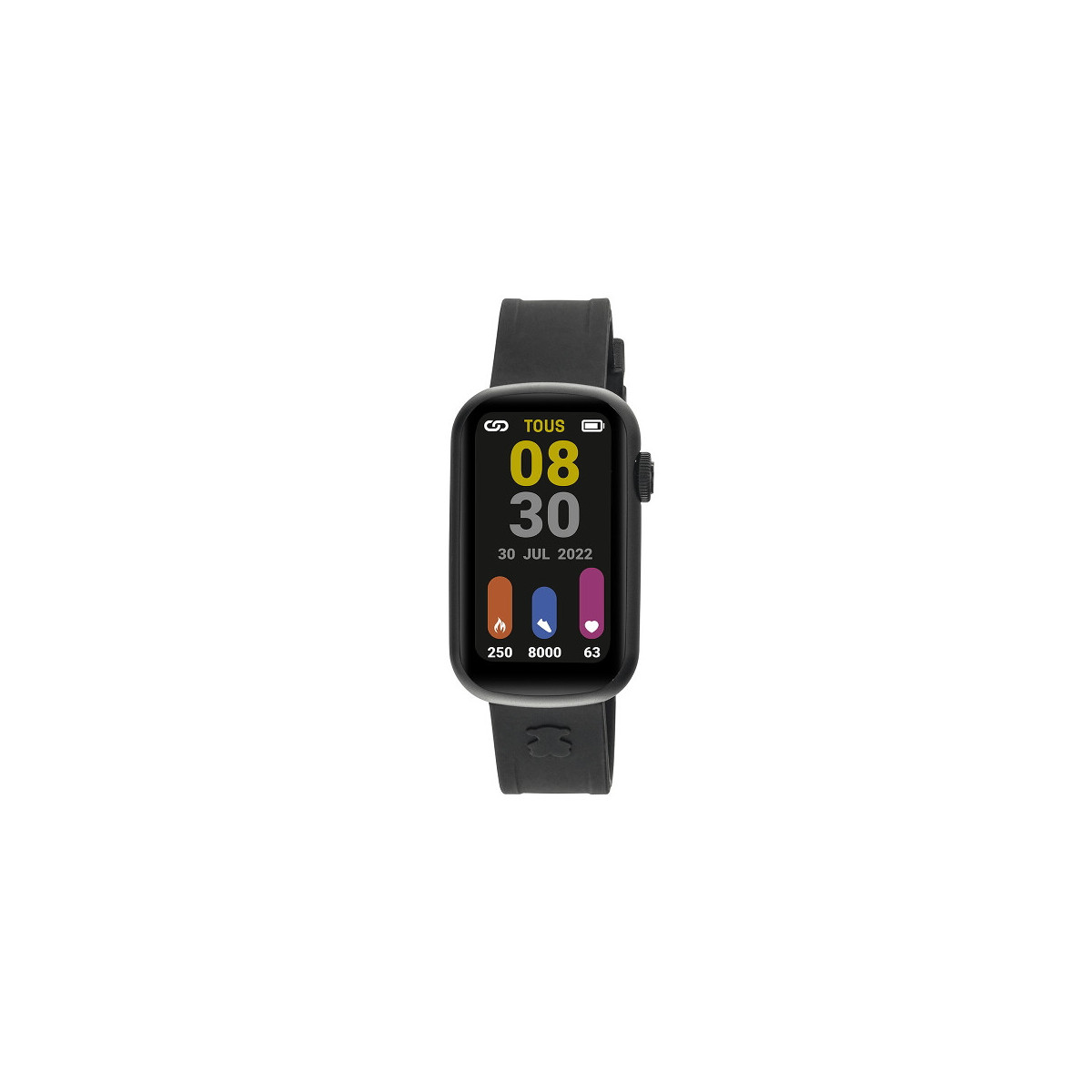 Reloj Tous T-Band smartwatch con correa de nylon y correa de silicona negra.