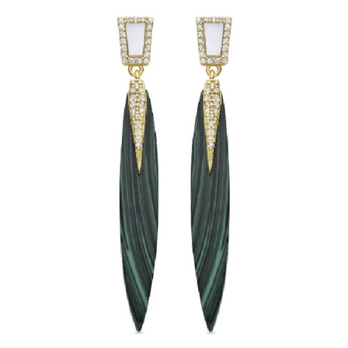Pendientes Luxenter Haylma plata 925 dorada y malaquita