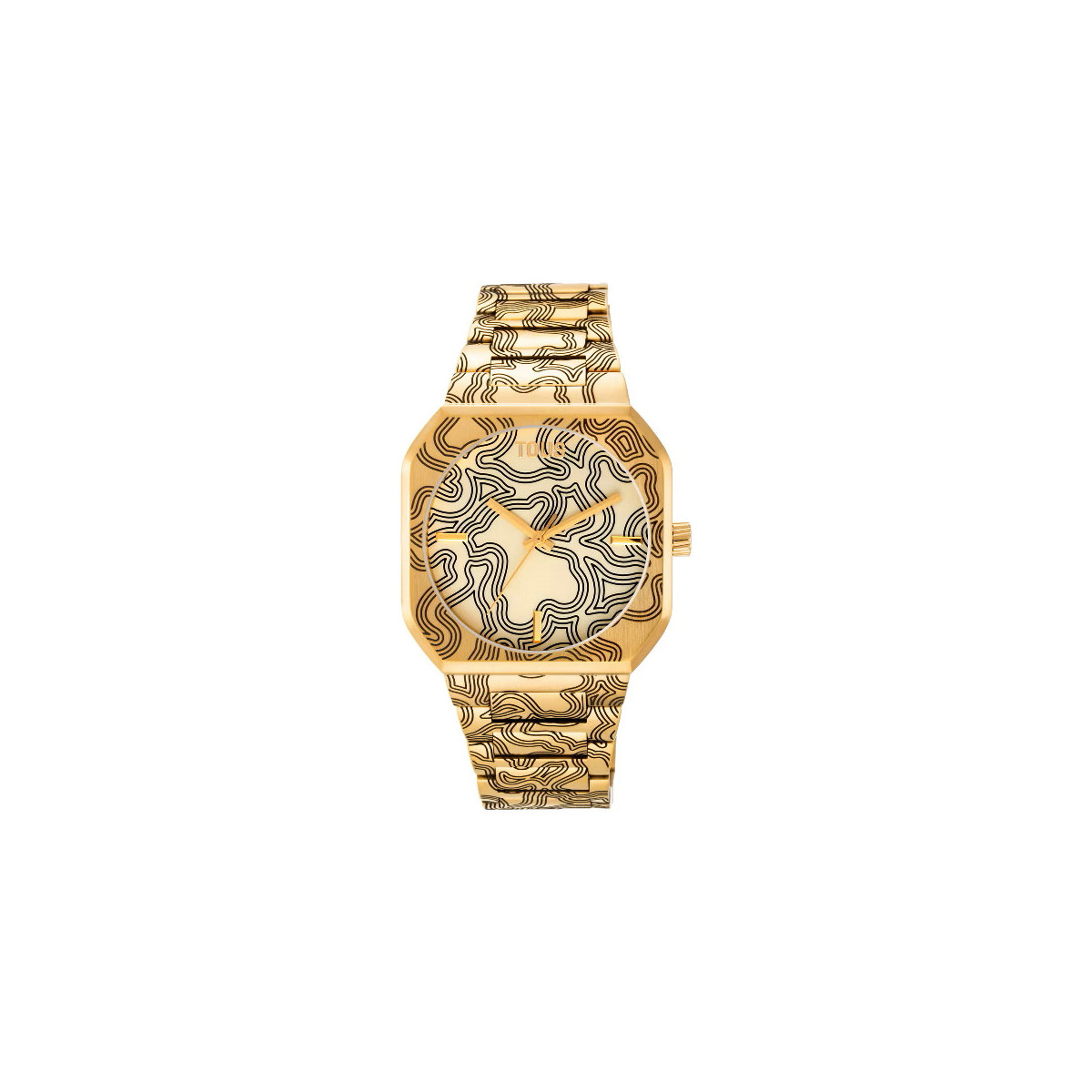 Reloj analógico con brazalete grabado de acero dorado Lit