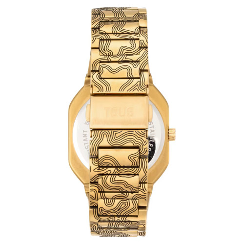 Reloj analógico con brazalete grabado de acero dorado Lit