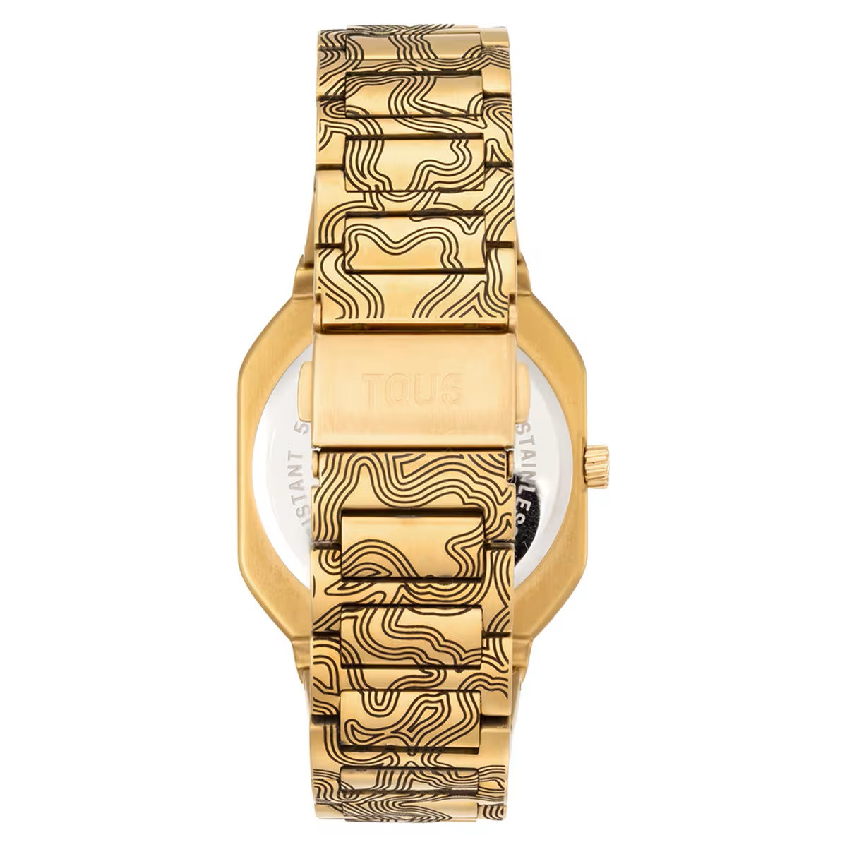 Reloj analógico con brazalete grabado de acero dorado Lit