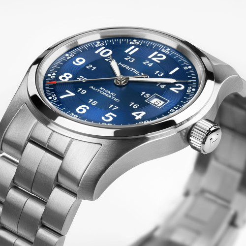 Reloj Hamilton Khaki Auto 42mm brazalete de acero y esfera azul