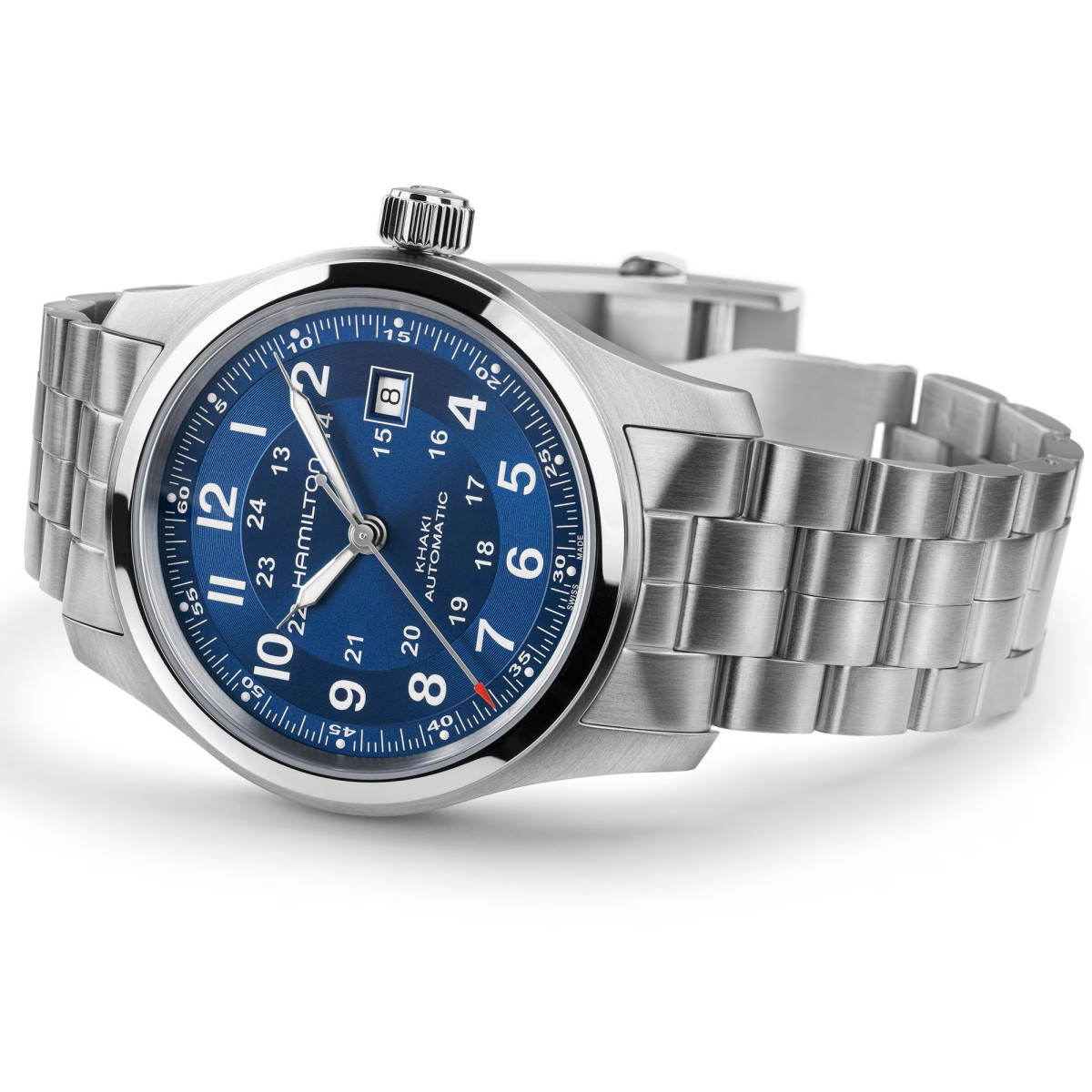 Reloj Hamilton Khaki Auto 42mm brazalete de acero y esfera azul