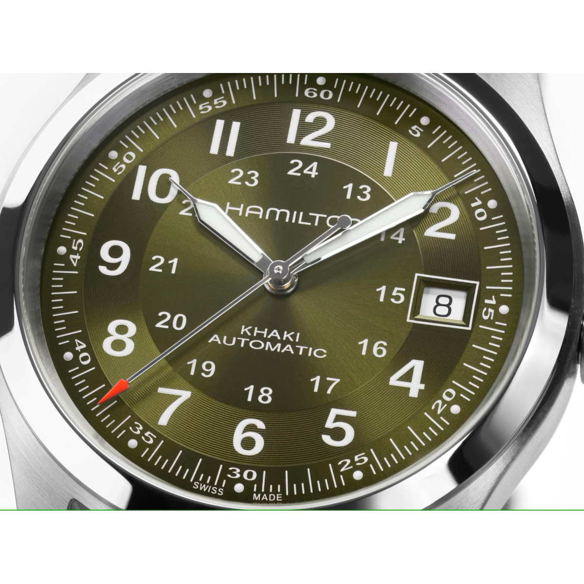 Reloj Hamilton Khaki Auto 38mm correa marrón y esfera verde