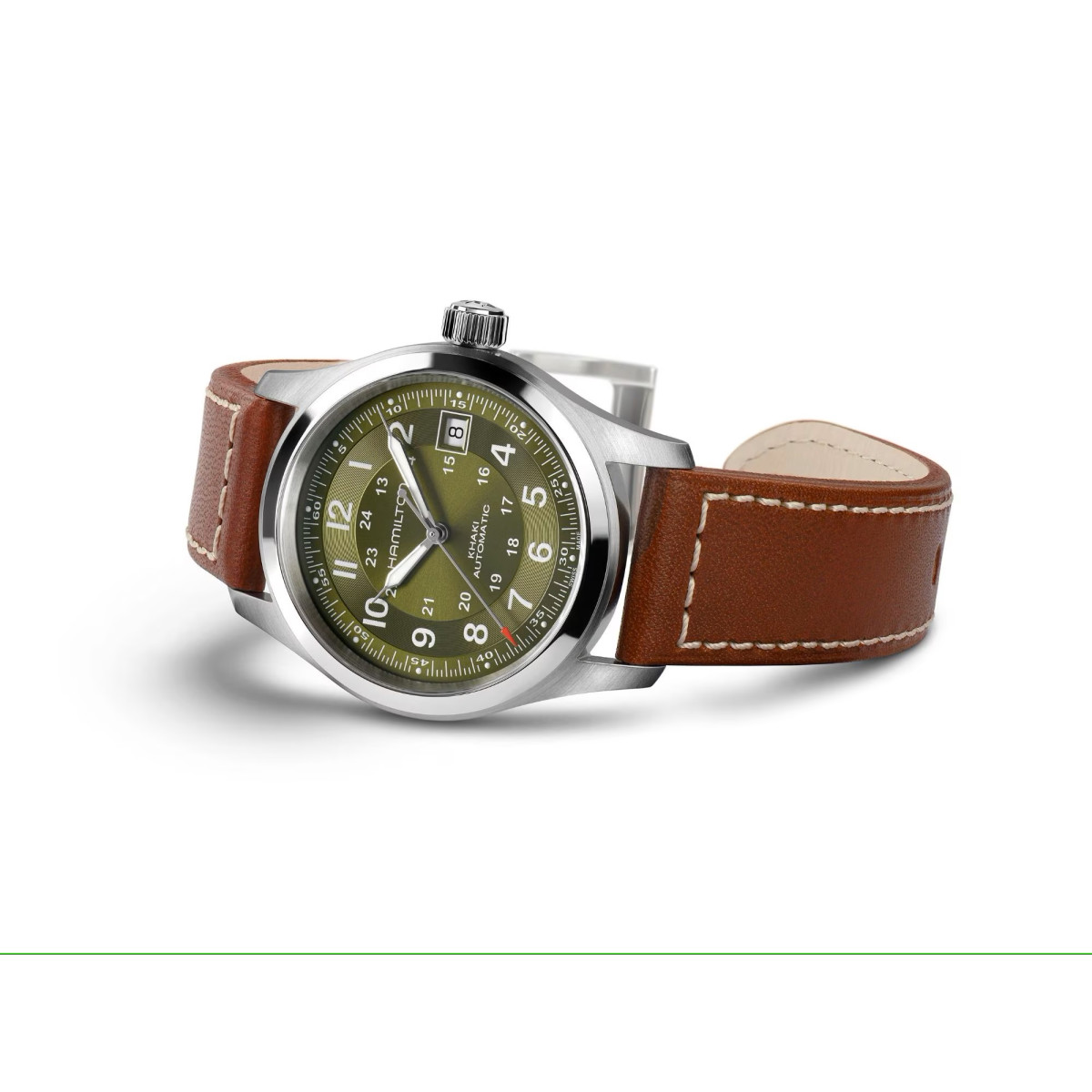 Reloj Hamilton Khaki Auto 38mm correa marrón y esfera verde