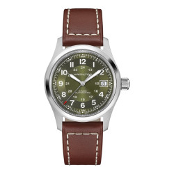 Reloj Hamilton Khaki Auto 38mm correa marrón y esfera verde