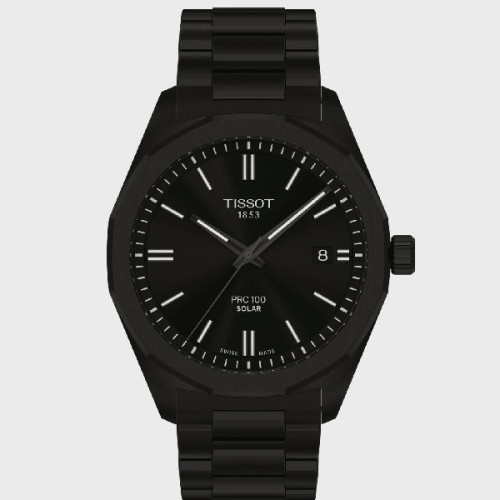 Reloj Tissot PRC 100 Solar Quartz 39mm para hombre y mujer IP negro