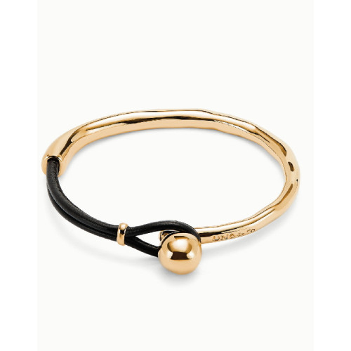 Pulsera Unode50  ¨Ser intrépida¨ unisex dorada y cuero marrón chocolate talla M