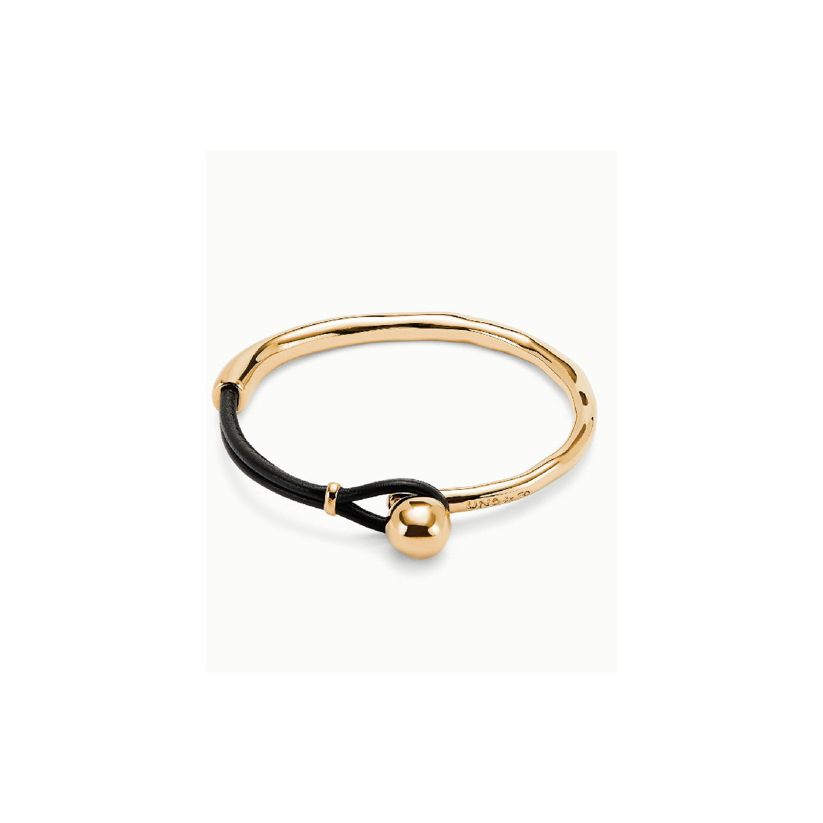 Pulsera Unode50  ¨Ser intrépida¨ unisex dorada y cuero marrón chocolate talla M