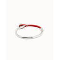 Pulsera Unode50  ¨Ser intrépida¨ unisex plateada y cuero rojo coral talla M
