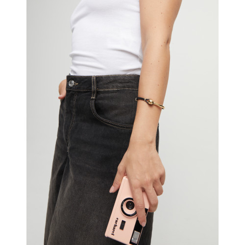 Pulsera Unode50  ¨Ser intrépida¨ unisex dorada y cuero marrón chocolate talla M