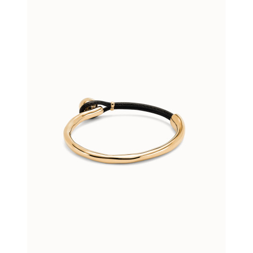Pulsera Unode50  ¨Ser intrépida¨ unisex dorada y cuero marrón chocolate talla M