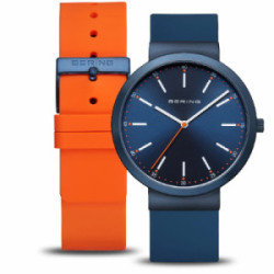 Reloj Bering Classic 41mm correa silicona azul y naranja