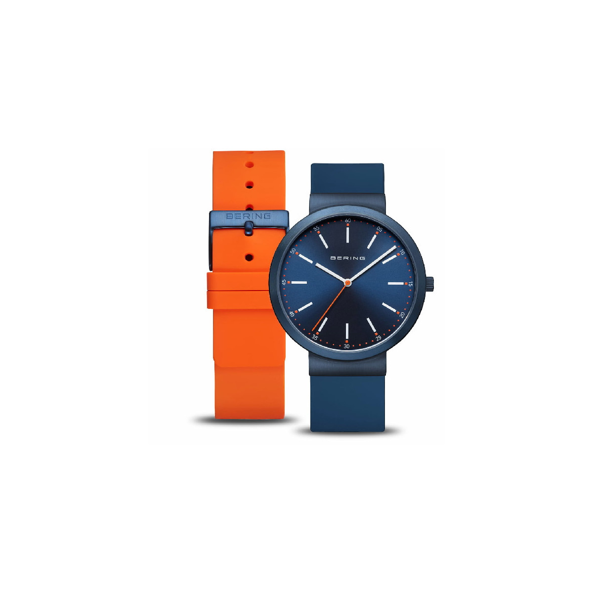 Reloj Bering Classic 41mm correa silicona azul y naranja
