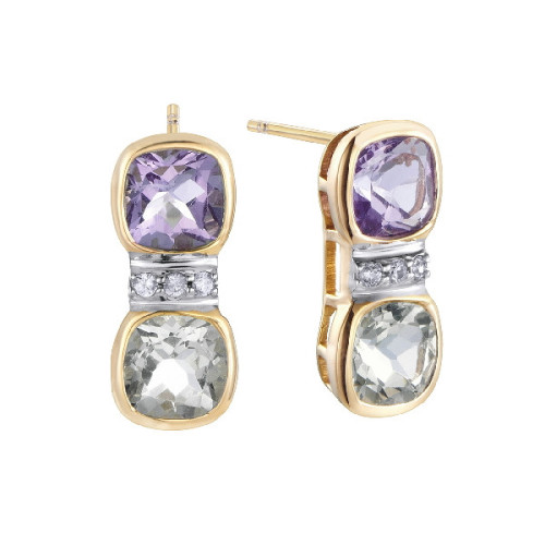 Pendientes Durán Exquse colección Dolce de plata dorada con amatista y prasiolita y circonitas
