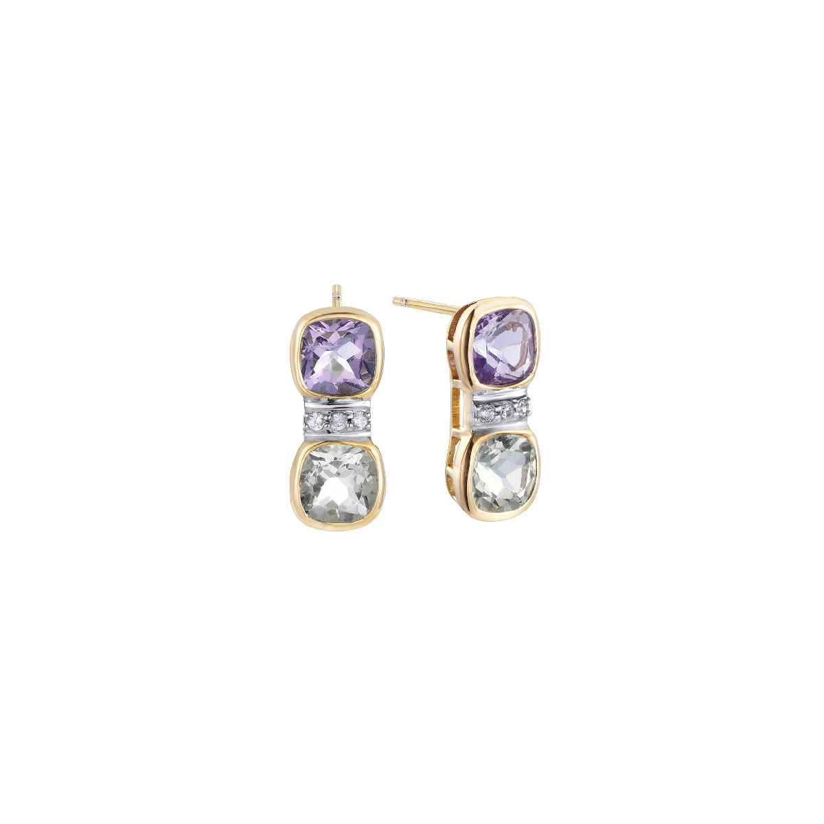 Pendientes Durán Exquse colección Dolce de plata dorada con amatista y prasiolita y circonitas