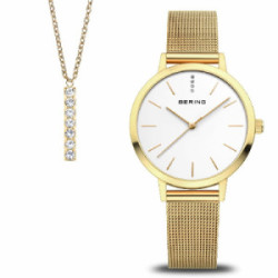 Reloj Bering Classic 34mm IP dorado con collar