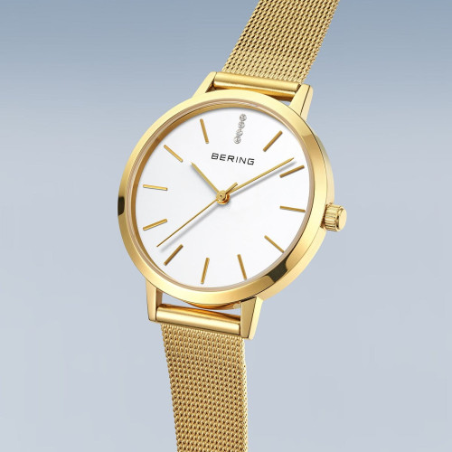 Reloj Bering Classic 34mm IP dorado con collar