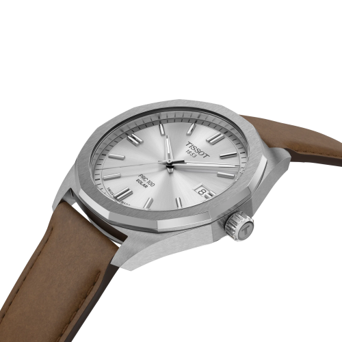 Reloj Tissot PRC 100 Solar Quartz 39mm para hombre y mujer con correa marrón
