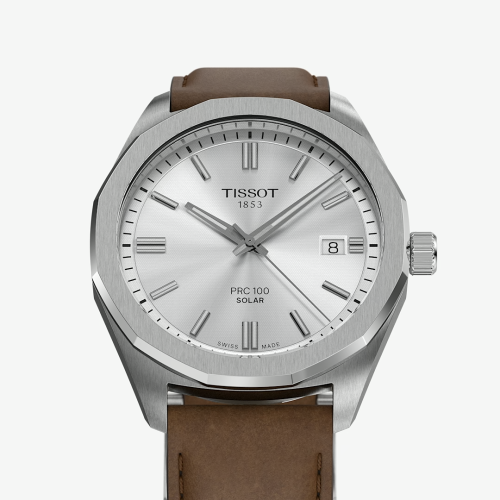 Reloj Tissot PRC 100 Solar Quartz 39mm para hombre y mujer con correa marrón