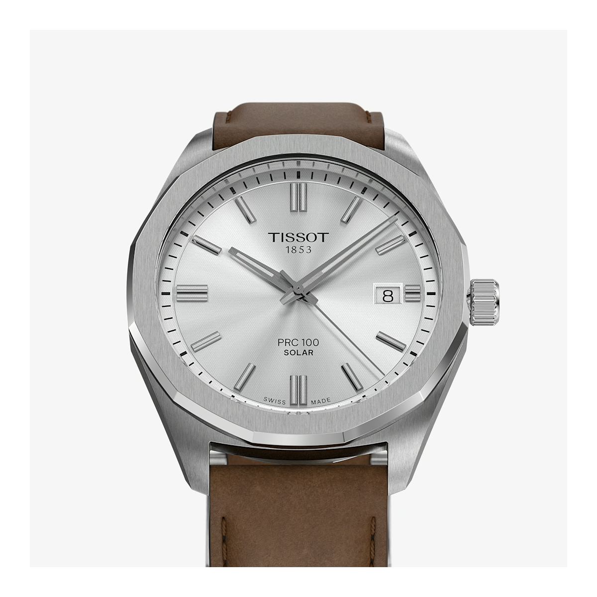 Reloj Tissot PRC 100 Solar Quartz 39mm para hombre y mujer con correa marrón