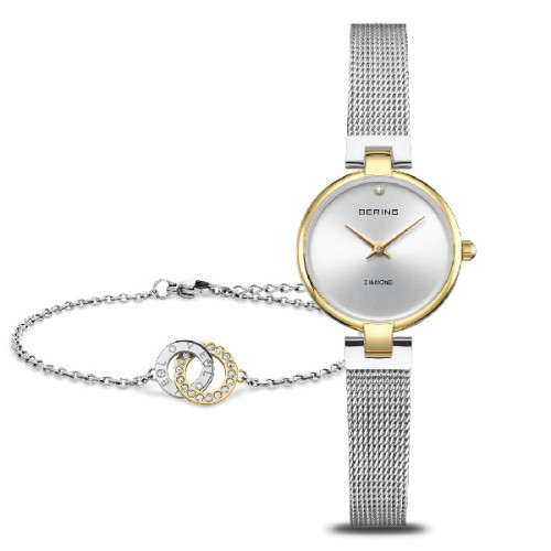 Set reloj Bering Classic bicolor 24mm para mujer y pulsera