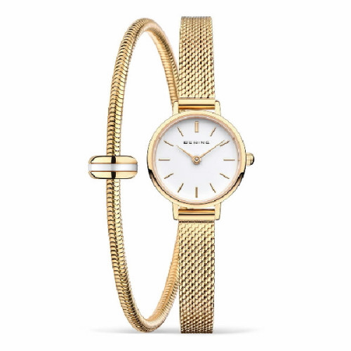 Set reloj Bering Classic 22mm y pulsera IP dorado para mujer