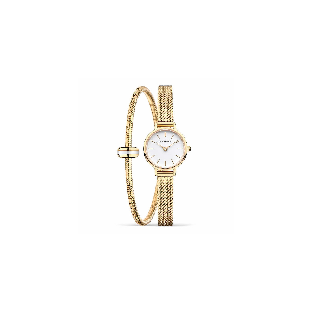 Set reloj Bering Classic 22mm y pulsera IP dorado para mujer