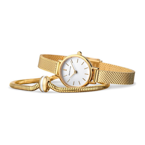 Set reloj Bering Classic 22mm y pulsera IP dorado para mujer