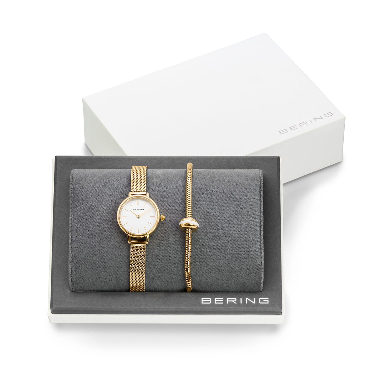 Set reloj Bering Classic 22mm y pulsera IP dorado para mujer