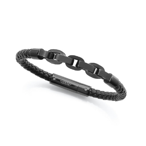 Pulsera Viceroy Fashion unisex acero y cuero negro trenzado