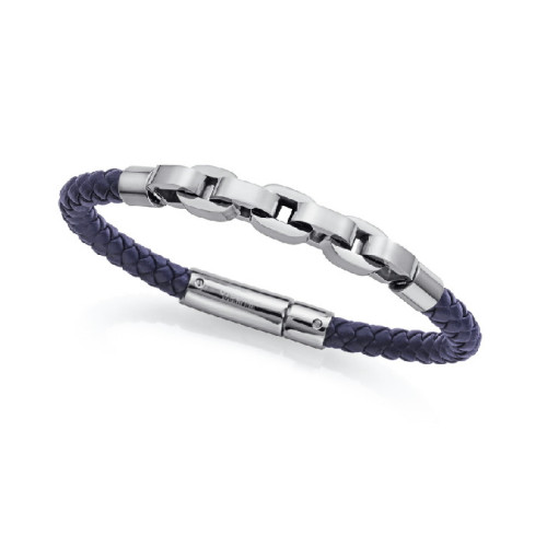 Pulsera Viceroy Fashion unisex acero y cuero azul trenzado