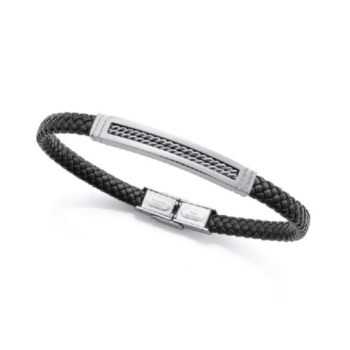 Pulsera Viceroy Fashion unisex acero y cuero negro trenzado
