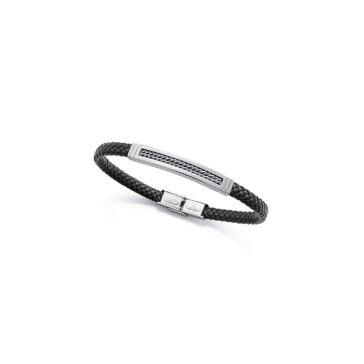 Pulsera Viceroy Fashion unisex acero y cuero negro trenzado
