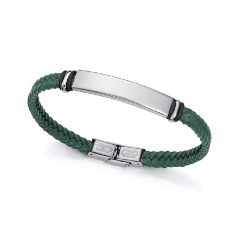 Pulsera Viceroy Fashion unisex acero y cuero verde trenzado