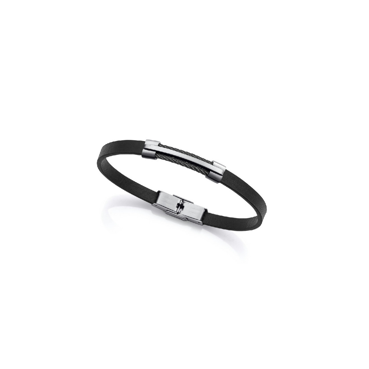 Pulsera Viceroy Fashion unisex acero y cuero negro
