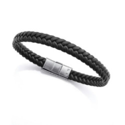Pulsera Viceroy Fashion unisex acero y cuero negro trenzado