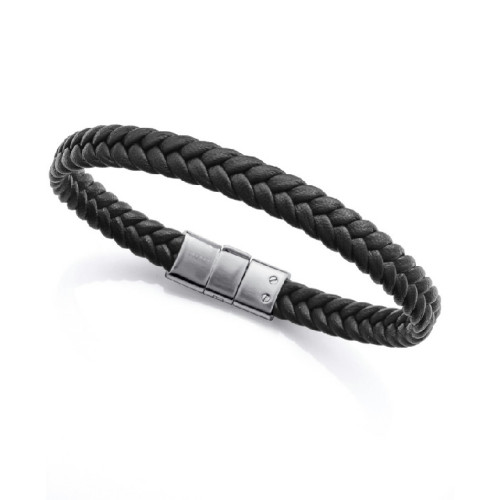 Pulsera Viceroy Fashion unisex acero y cuero negro trenzado