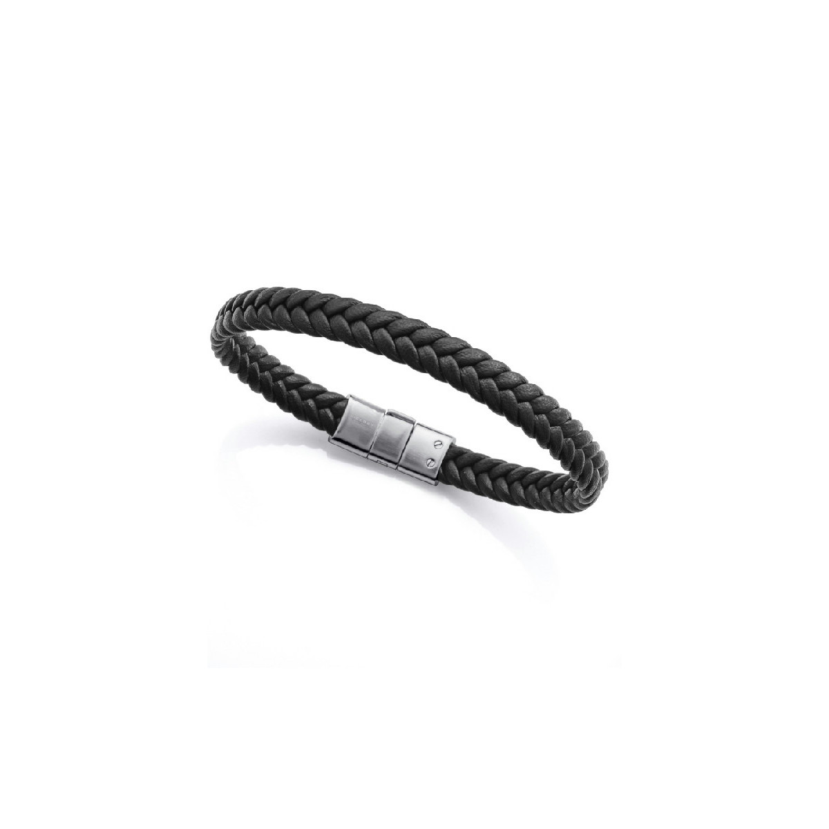 Pulsera Viceroy Fashion unisex acero y cuero negro trenzado