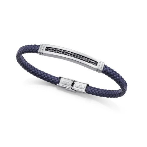 Pulsera Viceroy Fashion unisex acero y cuero azul trenzado