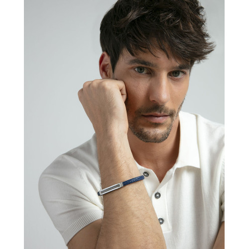 Pulsera Viceroy Fashion unisex acero y cuero azul trenzado