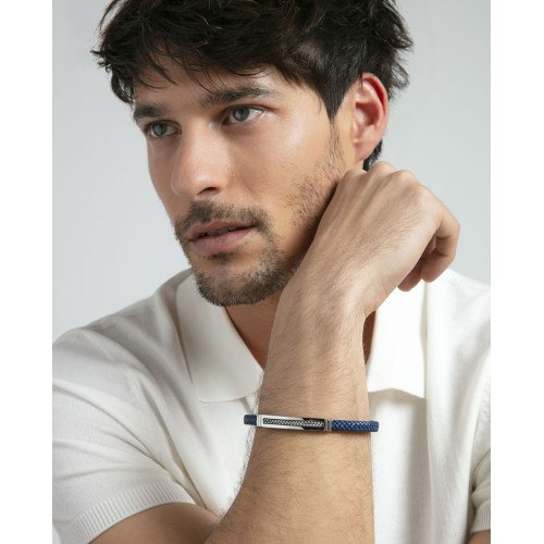 Pulsera Viceroy Fashion unisex acero y cuero azul trenzado