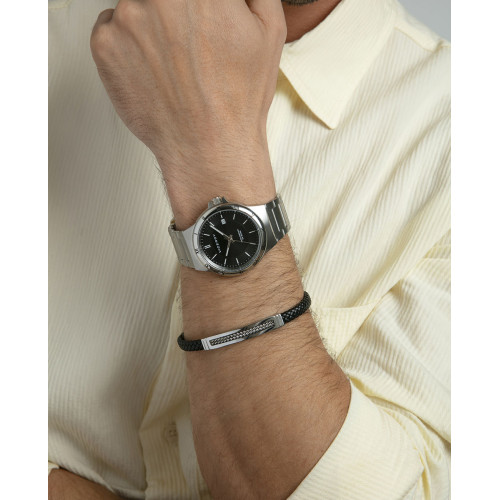 Pulsera Viceroy Fashion unisex acero y cuero negro trenzado