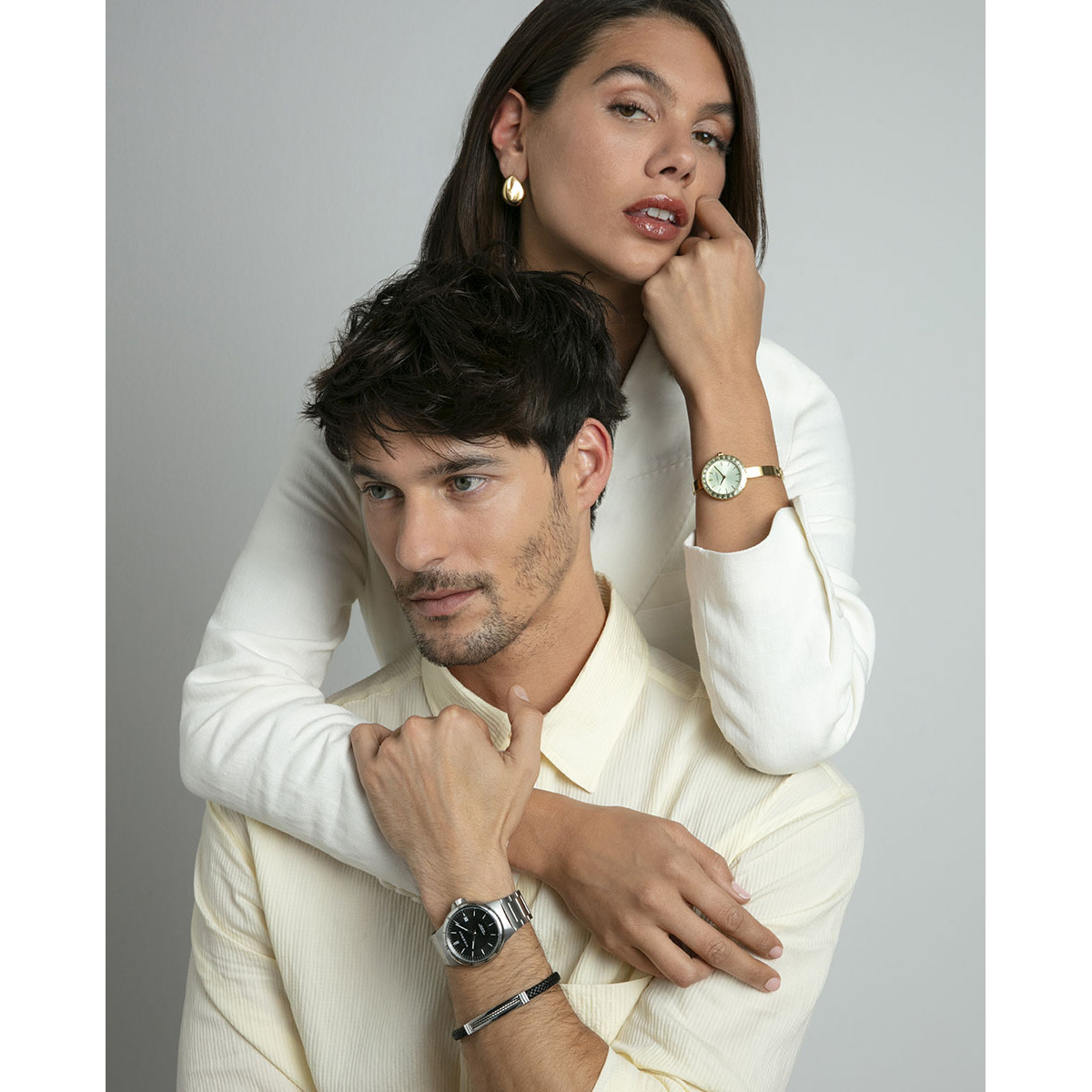 Pulsera Viceroy Fashion unisex acero y cuero negro trenzado