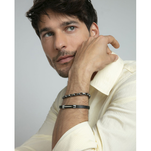Pulsera Viceroy Fashion unisex acero y cuero negro