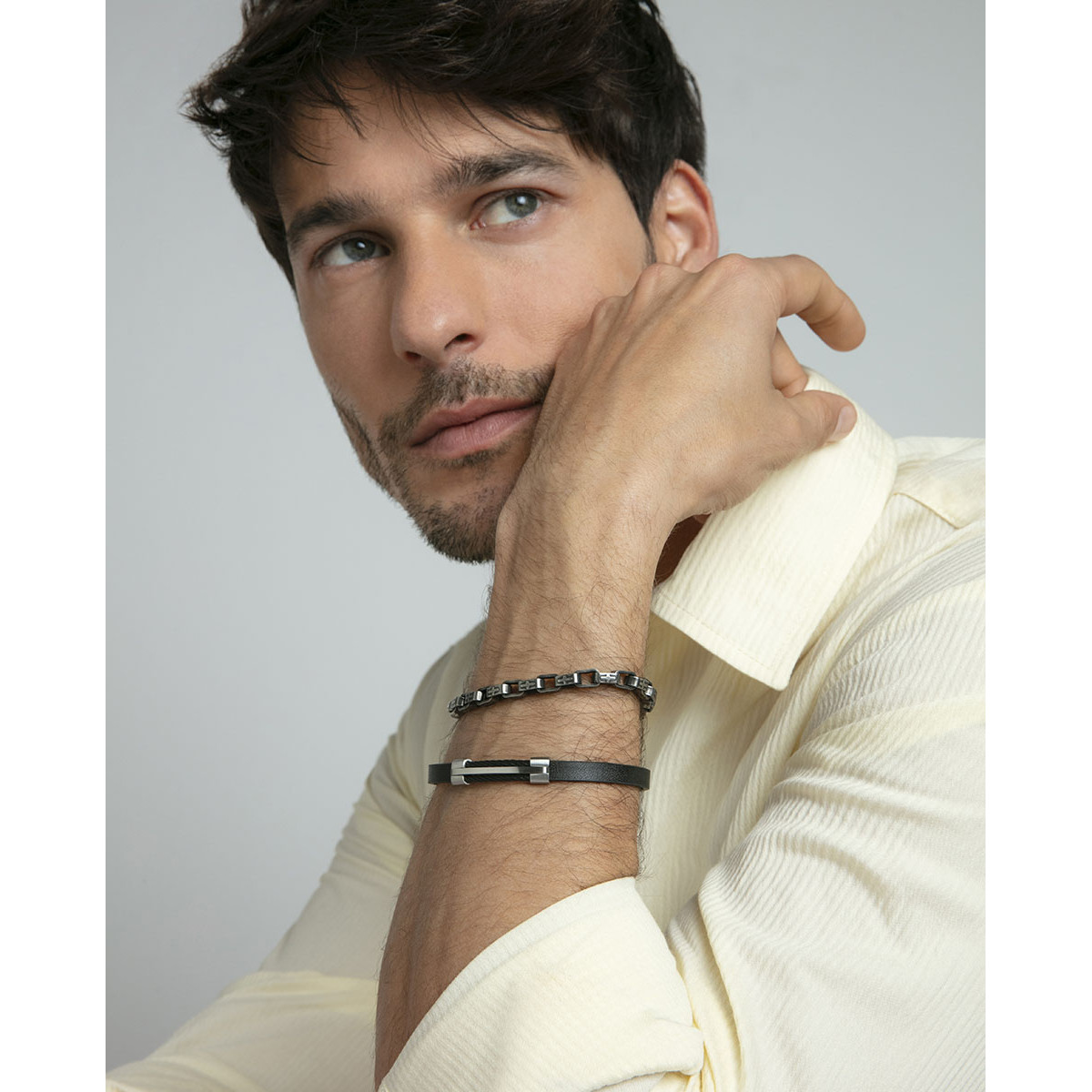 Pulsera Viceroy Fashion unisex acero y cuero negro