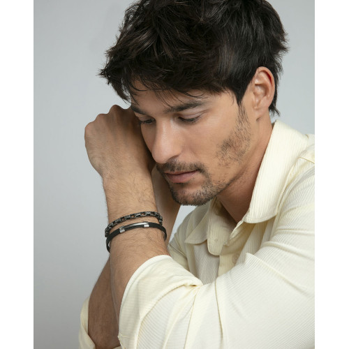 Pulsera Viceroy Fashion unisex acero y cuero negro