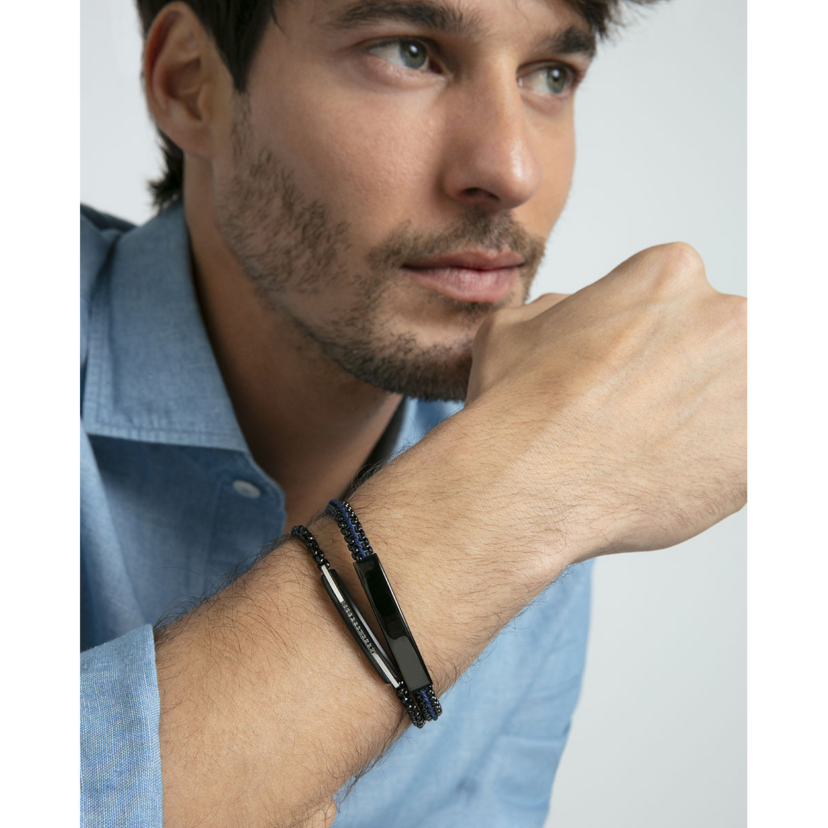 Pulsera Viceroy Fashion unisex acero IP negro e hilo de seda azul