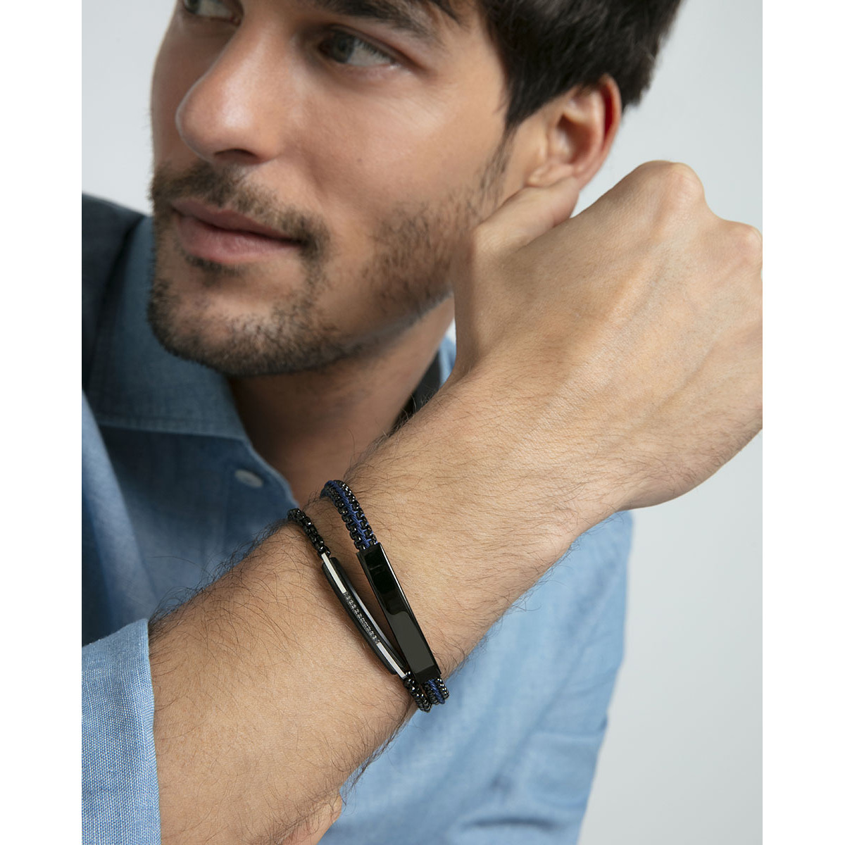 Pulsera Viceroy Fashion unisex acero IP negro e hilo de seda azul