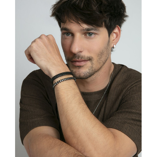 Pulsera Viceroy Fashion unisex acero y cuero negro trenzado